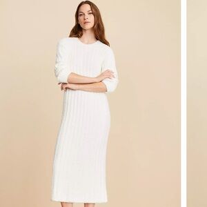 LOFT Lou & Grey Ribbed Teddy Midi Sweater Dress, Whisper White, XS